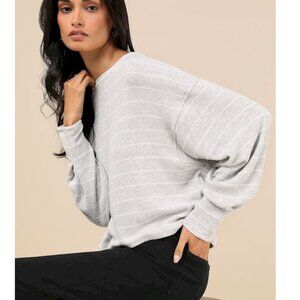 Lulus Effortless Skill Grey White Striped Long Sleeve Dolman Top Large New
